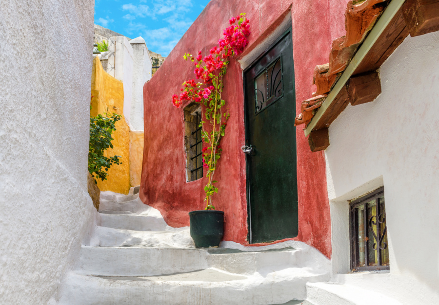 Old Narrow Street In Anafiotika, Plaka District, Athens, Greece.