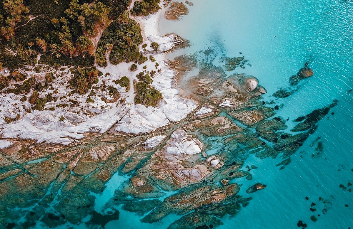 Aerial view of Kavourotypes beach in Halkidiki, one of the best day trips from Thessaloniki