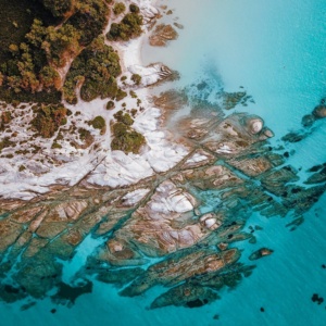 Aerial view of Kavourotypes beach in Halkidiki, one of the best day trips from Thessaloniki