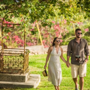 Couple enjoying the verdant outdoors during their Kefalonia adventures.