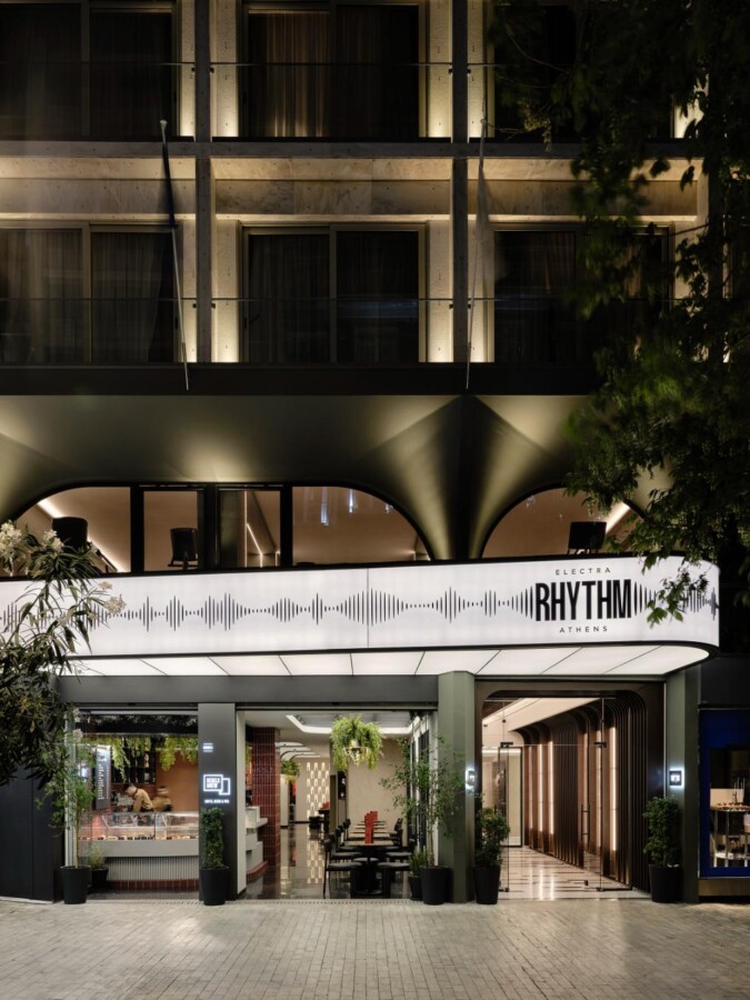 electra-rhythm-athens-hotel-main-entrance-night